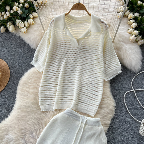 Oversized Knitwear&Shorts Casual 2Pcs