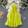Solid Color Elastic Ruffled Slip Dress