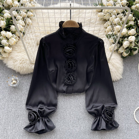 Ruffled Turtleneck Flared Sleeve Shirt