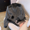 Houndstooth PU Patchwork Moto Jacket