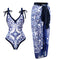 Blue-and-white Floral One-piece Swimsuit