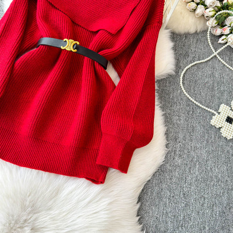 French Style Off-shoulder Knitted Dress