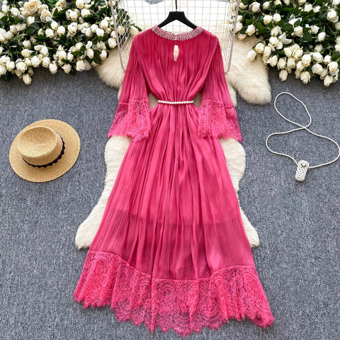 Rhinestone Studded Mesh Patchwork Dress