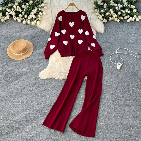 Embroidered Sweater & Trousers Knit 2Pcs
