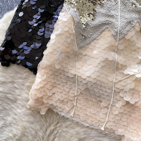 Glossy Sequined Patchwork Party Skirt