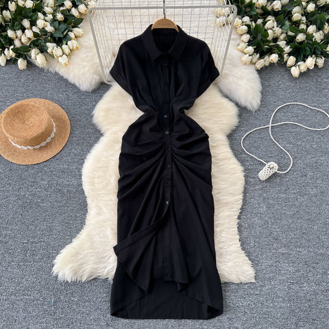 Slim-fit Pleated Shirt Dress