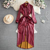 Vintage Lapeled PU Lace-up Dress