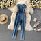 Off-shoulder Slim-fit Denim Jumpsuits