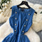 Hollowed Pleated Denim Vest Dress