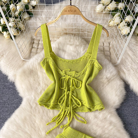 Hollowed Camisole&Fishtail Skirt Knitted 2Pcs