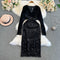 Elegant Sequined Black Velvet Dress