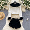 Doll-collar Cardigan&Velvet Shorts 2Pcs