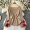 3d Rose Decorated Khaki Sweater