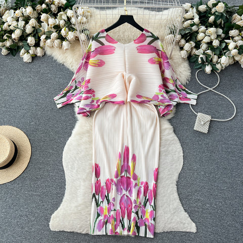 High-end Pleated Floral Printed Dress