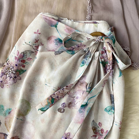 Chiffon Cardigan&Camisole&Floral Skirt 3Pcs