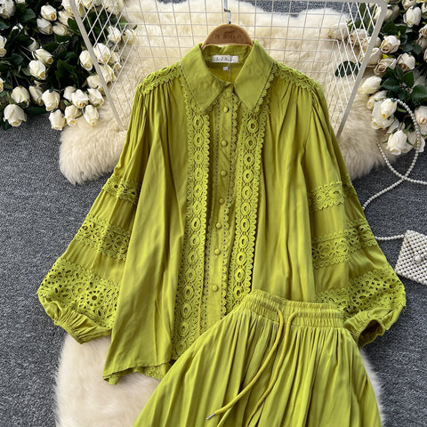 Shirt&Skirt Lace Patchwork 2Pcs