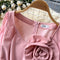 3D Flower Pleated Pink Dress