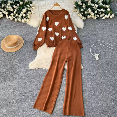 Embroidered Sweater & Trousers Knit 2Pcs