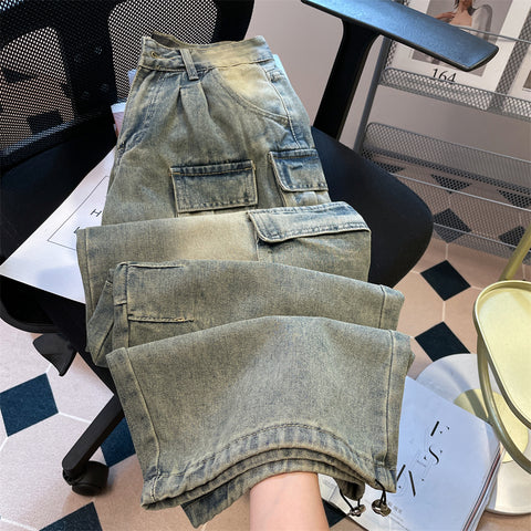 American Style Large-pocket Distressed Jeans
