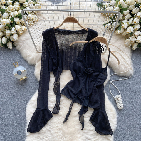 Camisole&Cardigan Ruffled Knit 2Pcs
