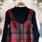 Red Plaid Vest Dress with Sweater 2Pcs