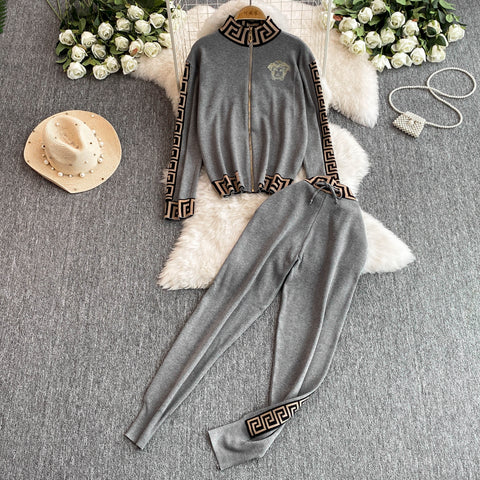 Zipped Cardigan&Trousers Jacquard 2Pcs