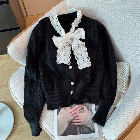 Lace Bow-tie Christmas Red Cardigan