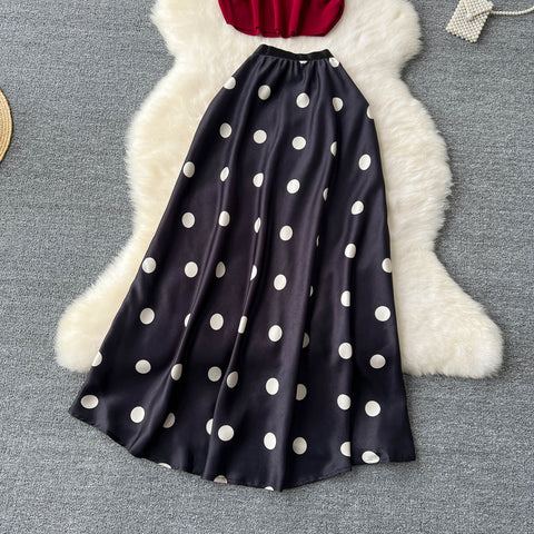 Red Sweater&Polka Dot Skirt 2Pcs