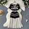 V-neck Striped Patchwork Knitted Dress