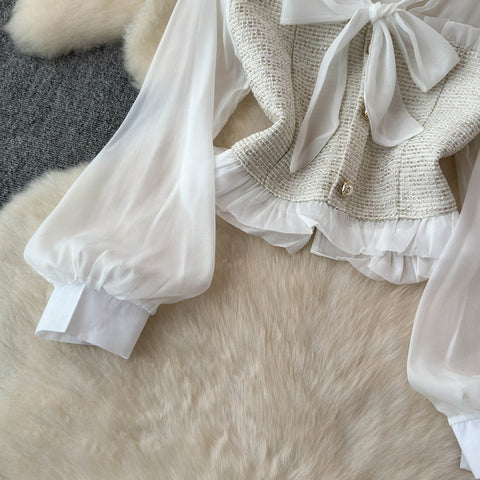 Bow Cardigan&Skirt Patchwork 2Pcs