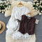 PU Vest&Sweetie Lace Shirt 2Pcs