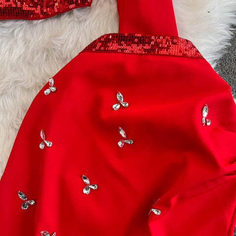 Rhinestone Studded Sweater&Skirt 2Pcs