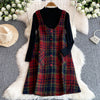 Red Plaid Vest Dress with Sweater 2Pcs