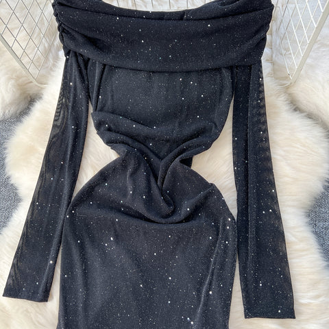 Delicate Sequined Black Fishtail Dress