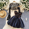 Embroidered Lace Black Puffy Dress