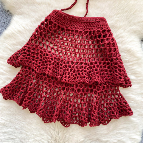 3D Camisole & Skirt Hollow Knitted 2Pcs