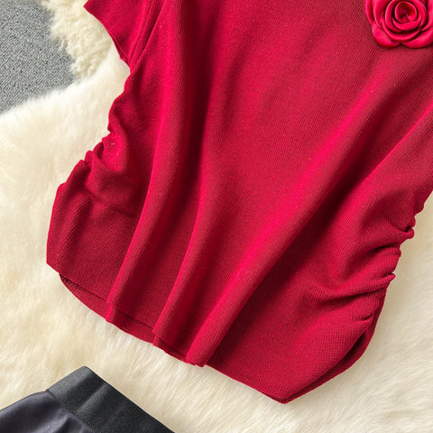 Red Sweater&Polka Dot Skirt 2Pcs