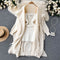 Fluffy Slip Dress&Fringed Cardigan 2Pcs