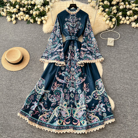 Courtly Floral Printed Lace Trim Dress