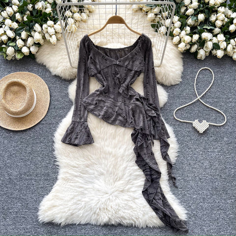 Irregular Design Ruffled Ripped Top