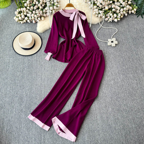 Bow-tie Knitwear&Trousers Knitted 2Pcs