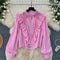 Rhinestone Studded Ruffled Stripe Shirt