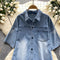 Polo Collar Distressed Denim Shirt Dress