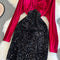 Elegant Sequined Black Velvet Dress