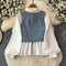 Denim Vest&Ruffled White Shirt 2Pcs