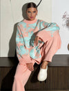 Color-blocking Sweater&Elastic Trousers 2Pcs