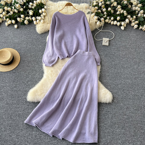 Loose Sweater&Skirt Thermal 2Pcs
