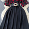 V-neck Floral Patchwork Black Dress