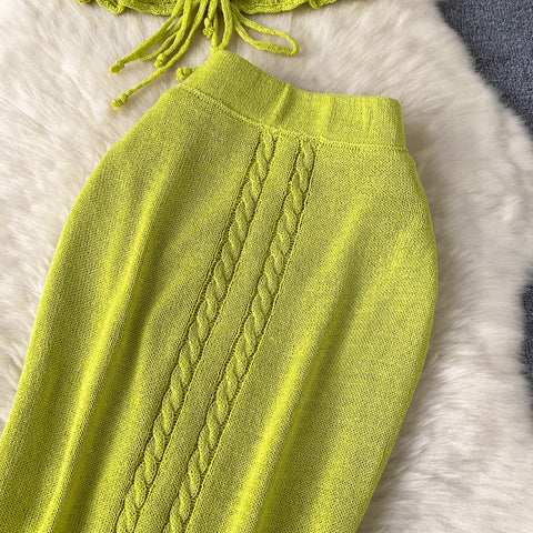 Hollowed Camisole&Fishtail Skirt Knitted 2Pcs