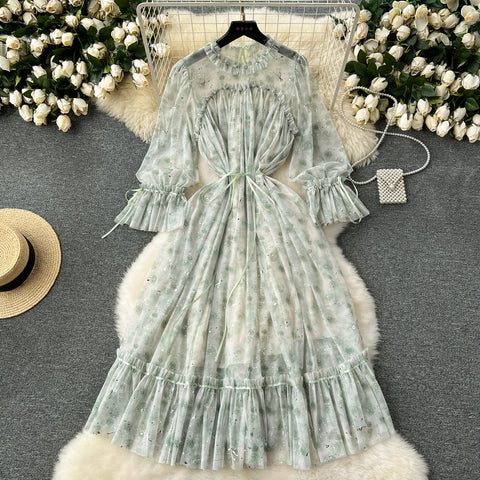 Elegant Sequined Floral Chiffon Dress